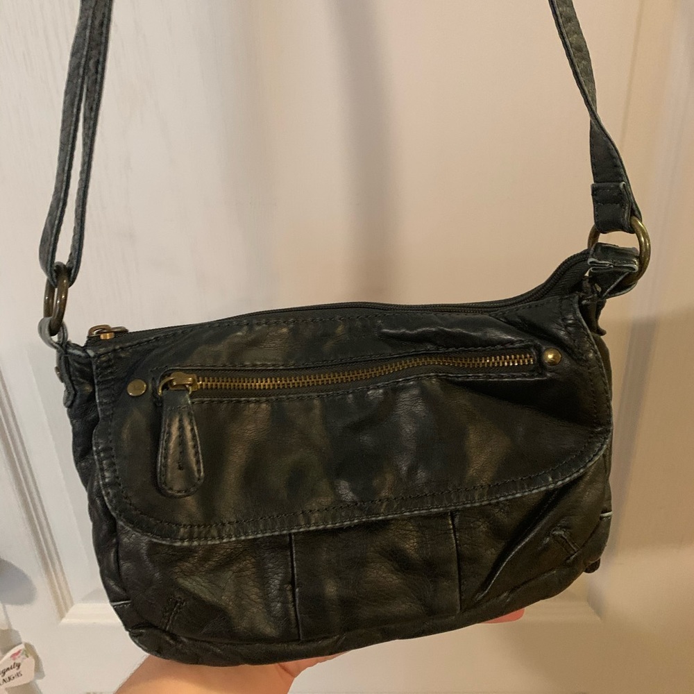 Navy soft faux leather crossbody purse bag - Picture 2 of 9